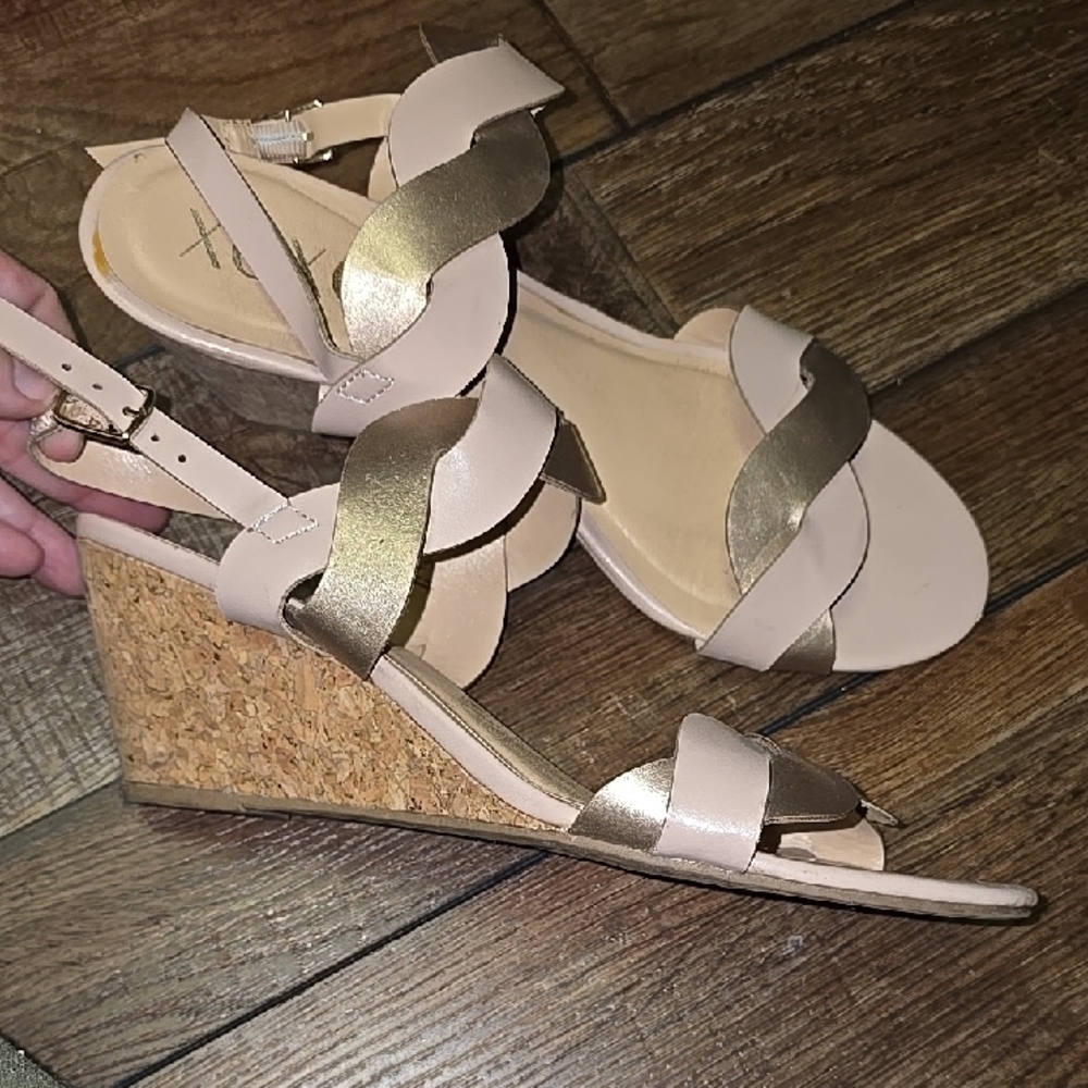 Elegant Beige/Pink and Rose GOLD Wedge Sandals